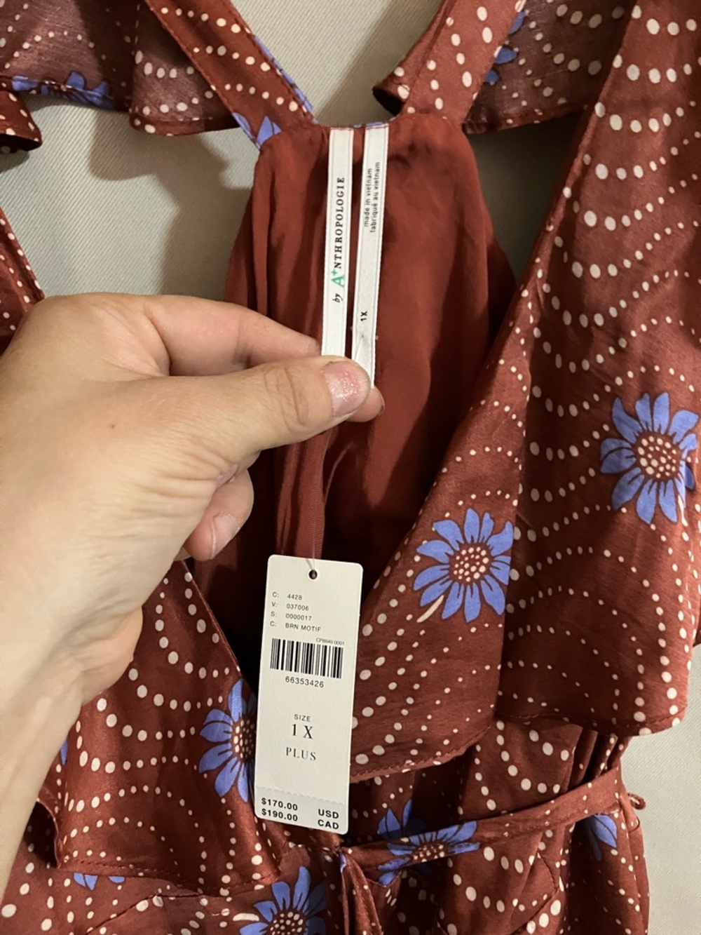 Anthropologie Brown Floral Maxi Dress with Blue Accents - Picture 11 of 16